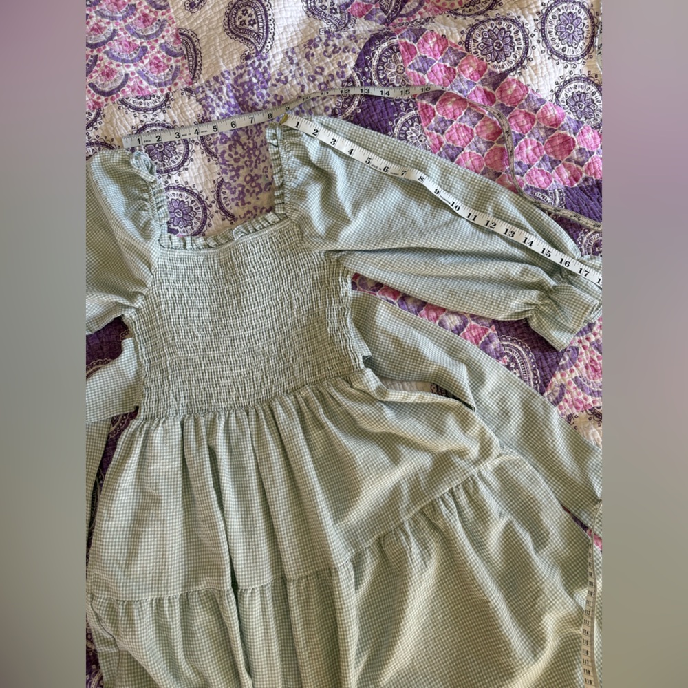 Green Gingham Puff Sleeve Dress - Picture 4 of 4
